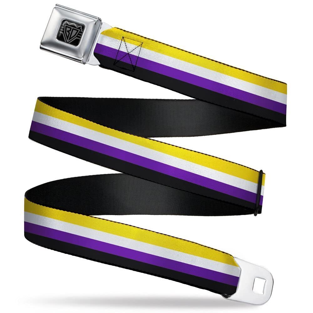 7167 Belt, Seatbelt Buckle Belt, Flag Non Binary Stripe, 24 to 38 Inches